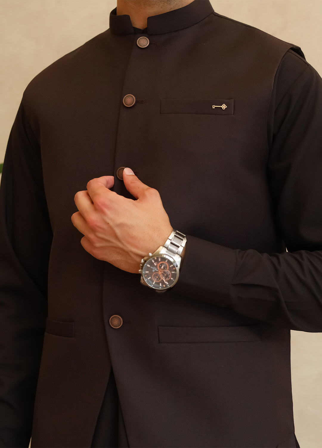 A-Line by Mazham RTW Solids Blended 3 Piece Suit Dark Espresso Brown Winter Collection