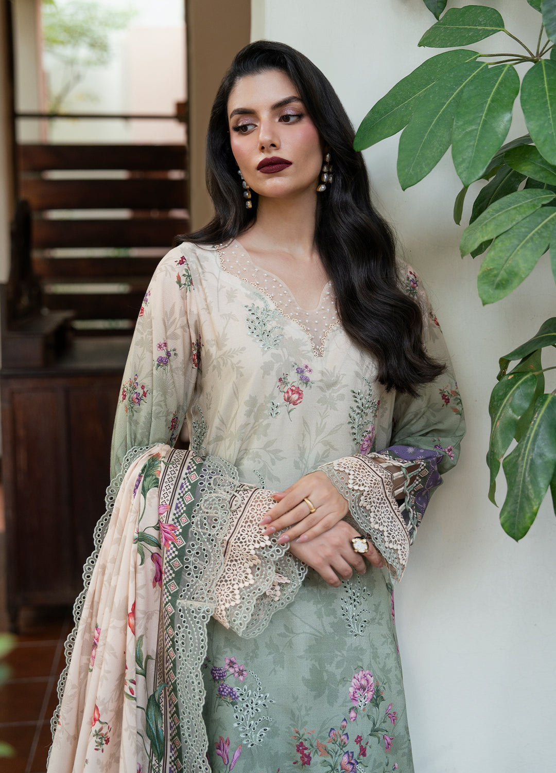 Khizaan by Sahane Unstitched Printed Cotton Viscose 3 Piece Suit Rosemary Winter Collection