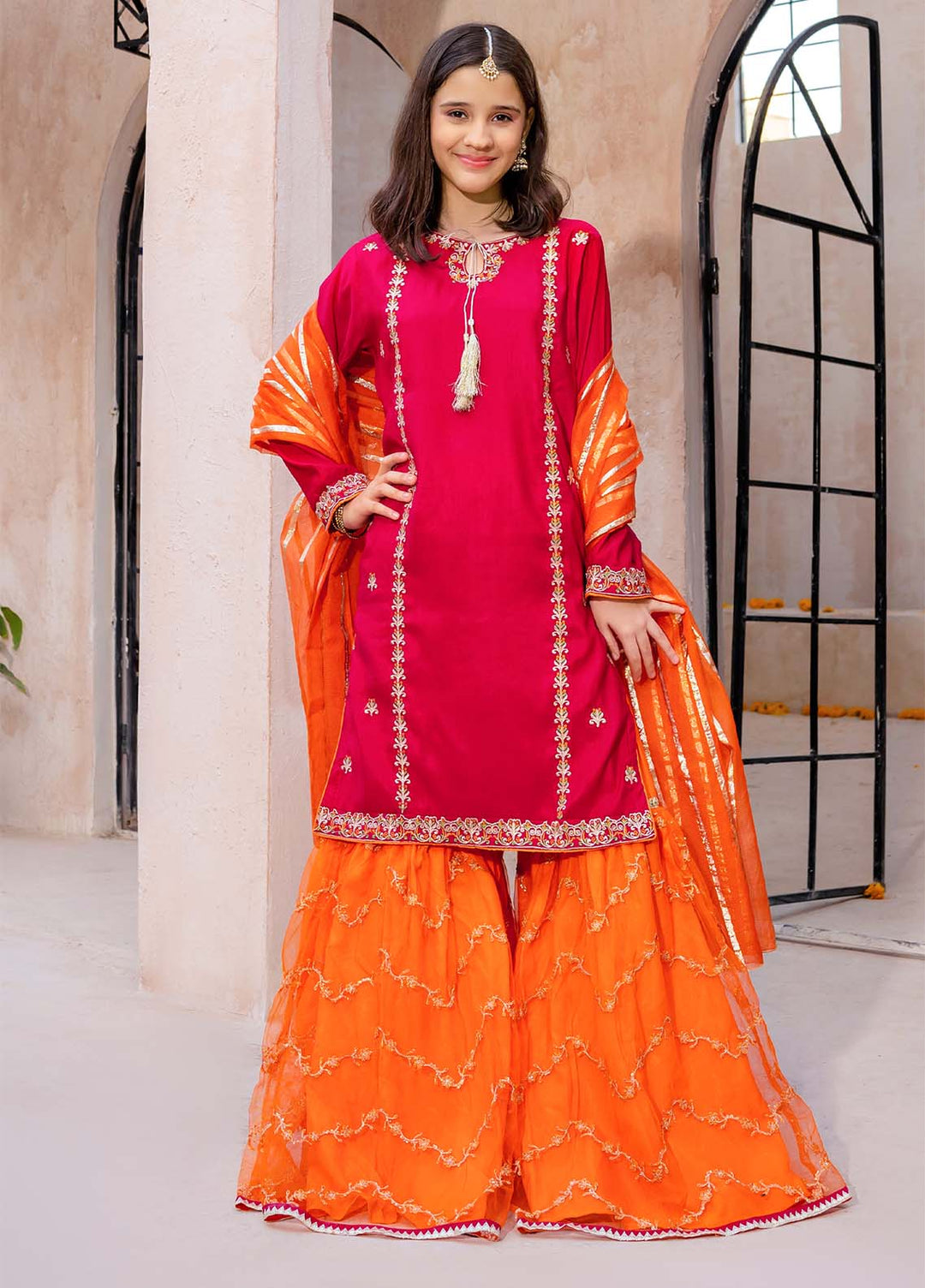 Modest Pret Girls Rawsilk 3 Piece Suit Gulnoor Pink