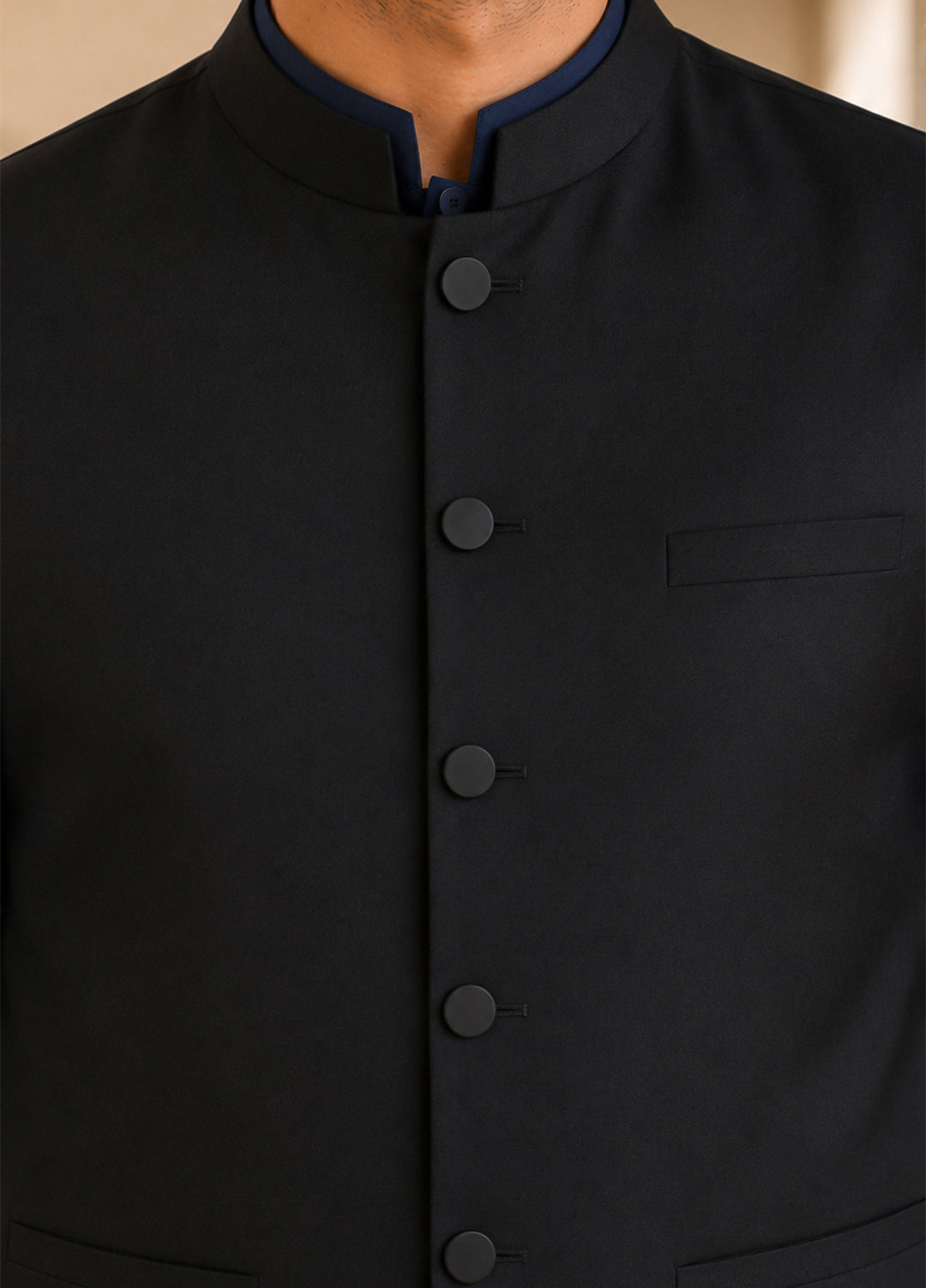 Black Waistcoat with Navy Blue Shalwar Kameez