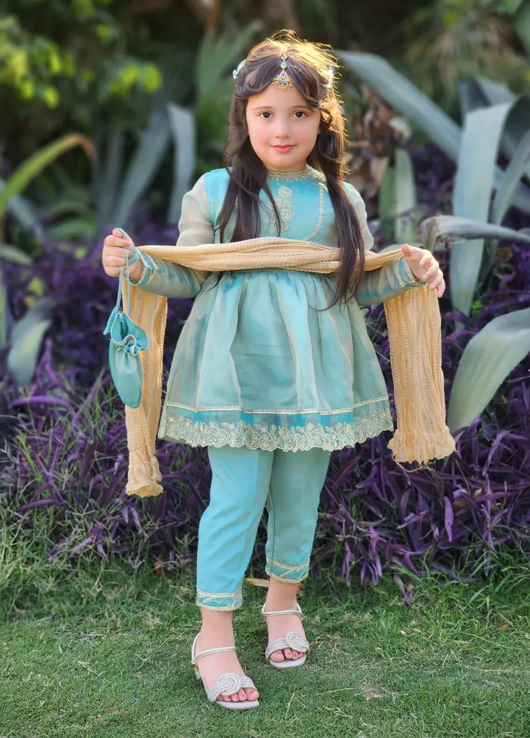 Modest Pret Girls Maysuri 3 Piece Suit Green Frock 9025