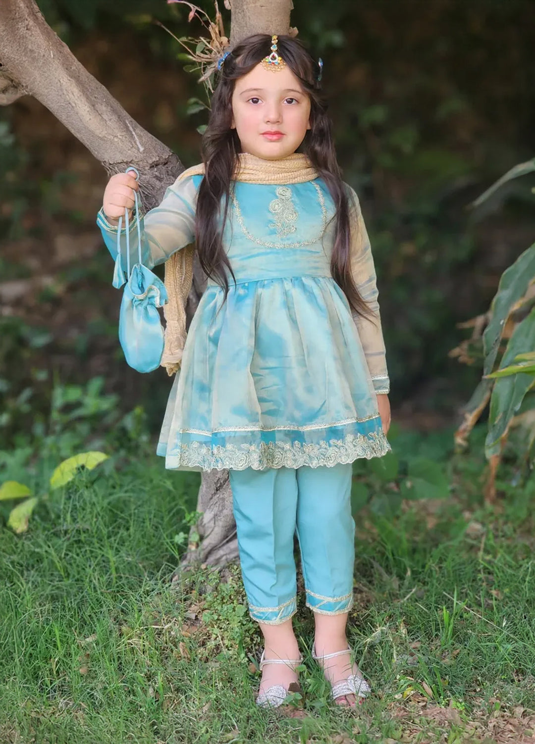 Modest Pret Girls Maysuri 3 Piece Suit Green Frock 9025