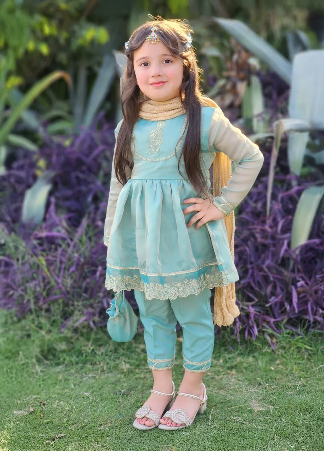 Modest Pret Girls Maysuri 3 Piece Suit Green Frock 9025