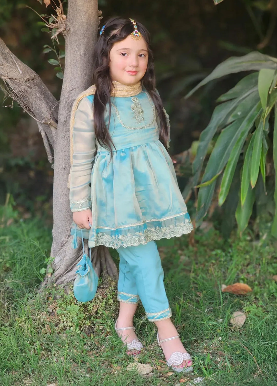 Modest Pret Girls Maysuri 3 Piece Suit Green Frock 9025