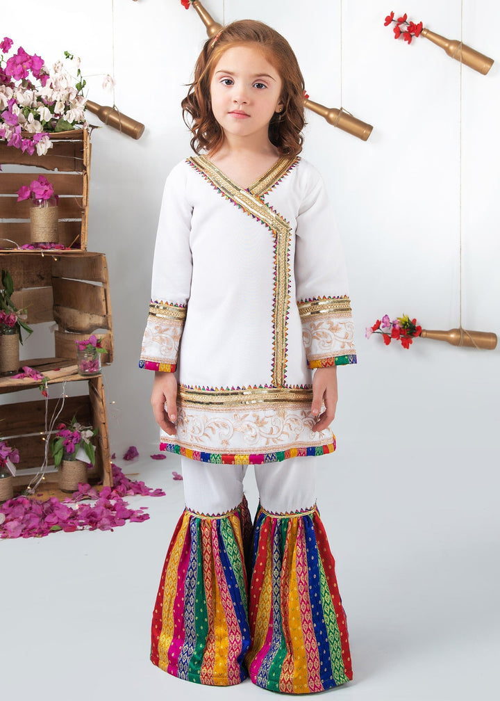 Modest Pret Emblished Raw Silk 3 Piece Suit Mah e Noor White