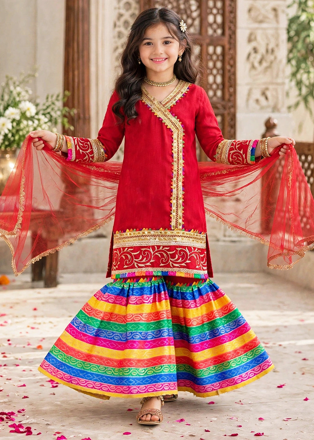 Modest Pret Emblished Raw Silk 3 Piece Suit Mah e Noor Red