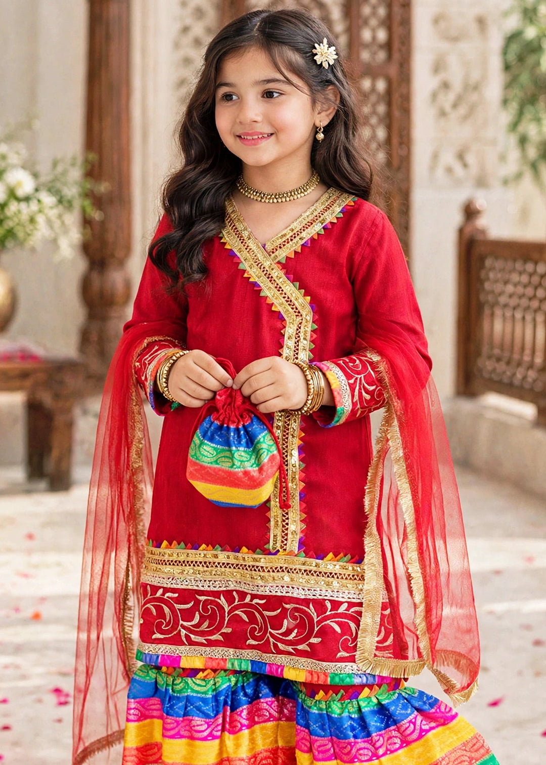 Modest Pret Emblished Raw Silk 3 Piece Suit Mah e Noor Red