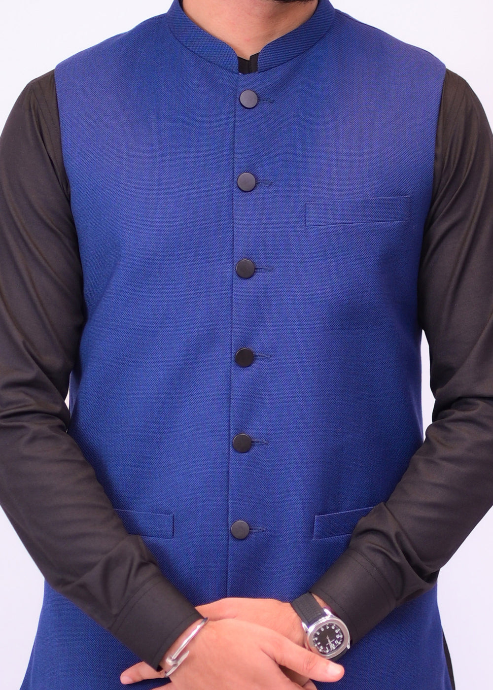 Royal Blue Suiting Fancy Buttons Waistcoat