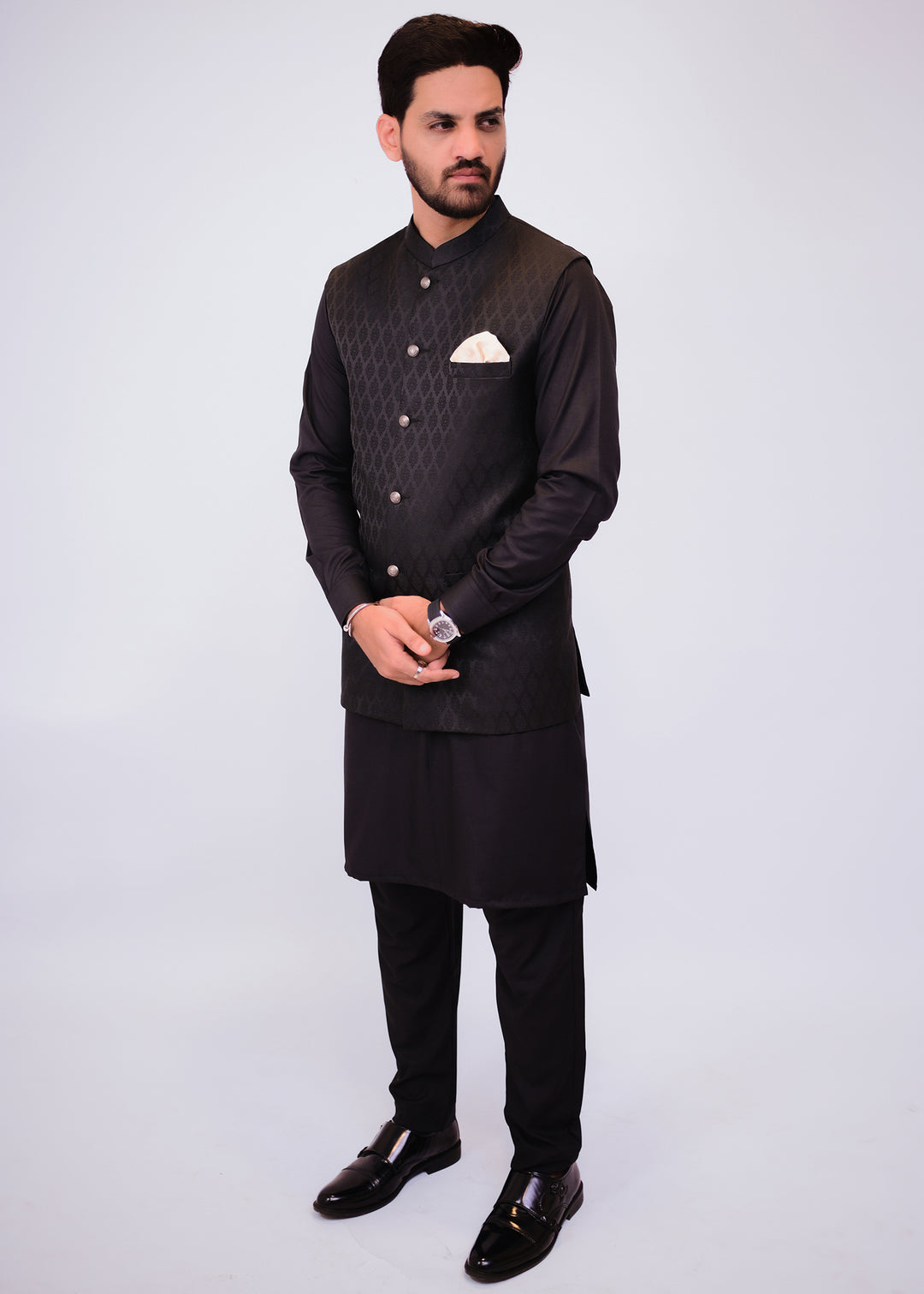 Black Jamawar Waistcoat