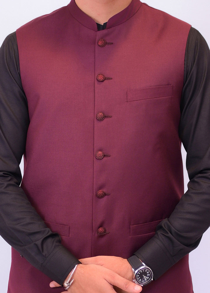 Maroon Suiting Fancy Buttons Waistcoat