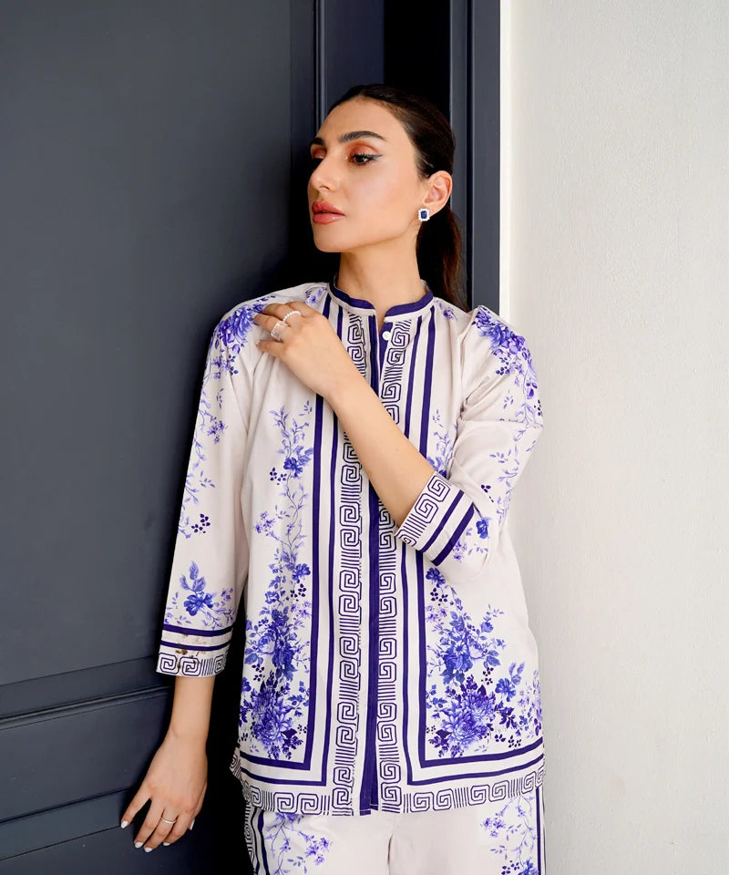 Dhaga Women Pret Printed 2 Piece Soft Crepe Cyan DHLR22 - Summer Collection