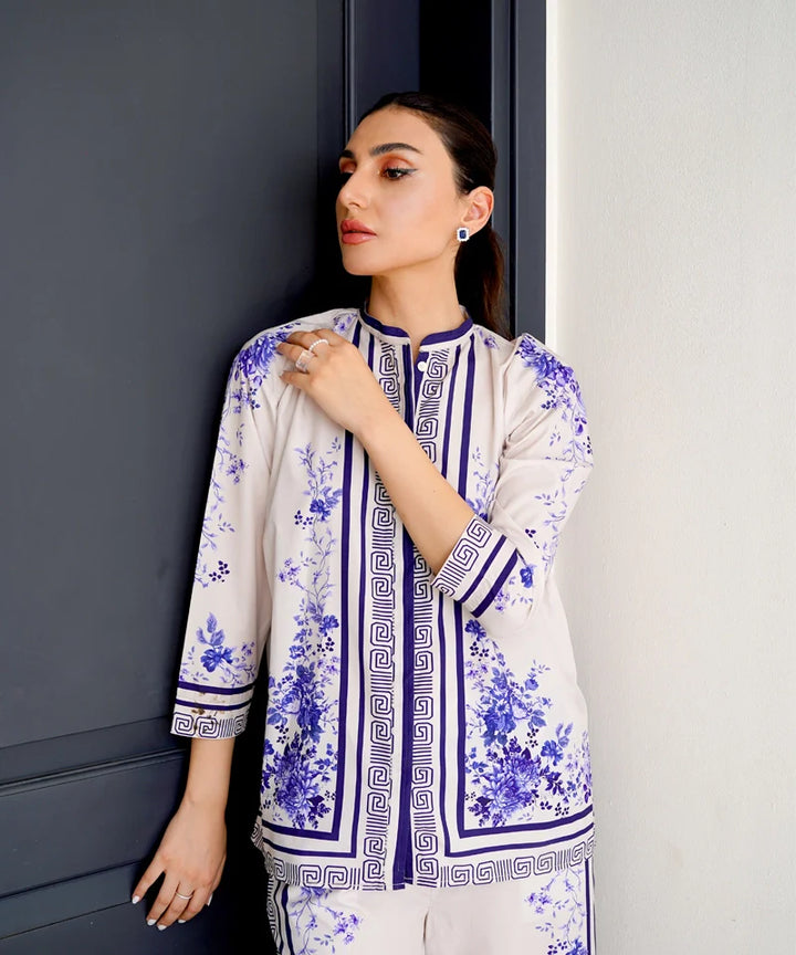Dhaga Women Pret Printed 2 Piece Soft Crepe Cyan DHLR22 - Summer Collection