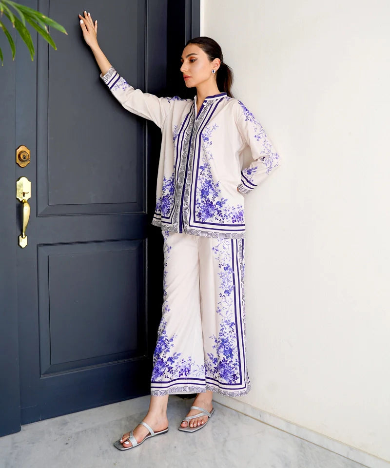 Dhaga Women Pret Printed 2 Piece Soft Crepe Cyan DHLR22 - Summer Collection