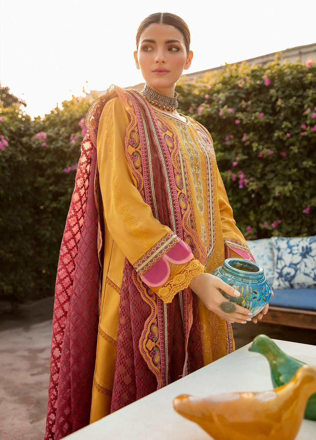 Qalamkar Embroidered Schiffli Suits Unstitched 3 Piece QLM21LN  NW-13 - Winter Collection