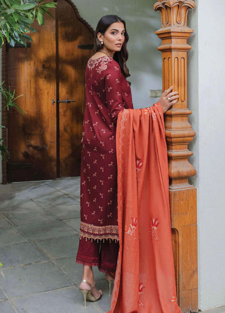 Qalamkar Embroidered Leather Peach Suits Unstitched 3 Piece QLM23LW SC-01 Freya - Luxury Winter Collection