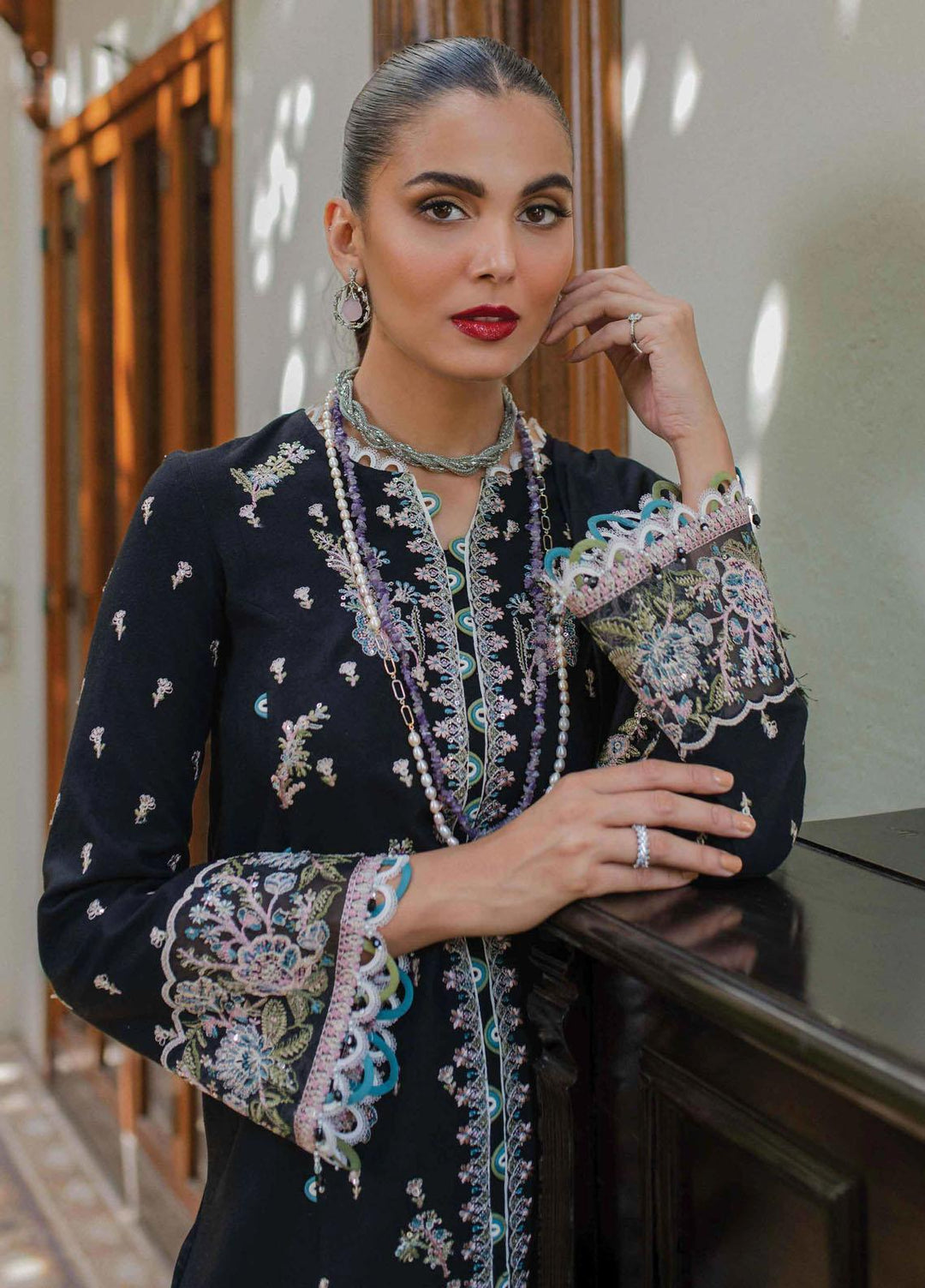 Qalamkar Embroidered Leather Peach Suits Unstitched 3 Piece QLM23LW SC-03 Fallon - Luxury Winter Collection