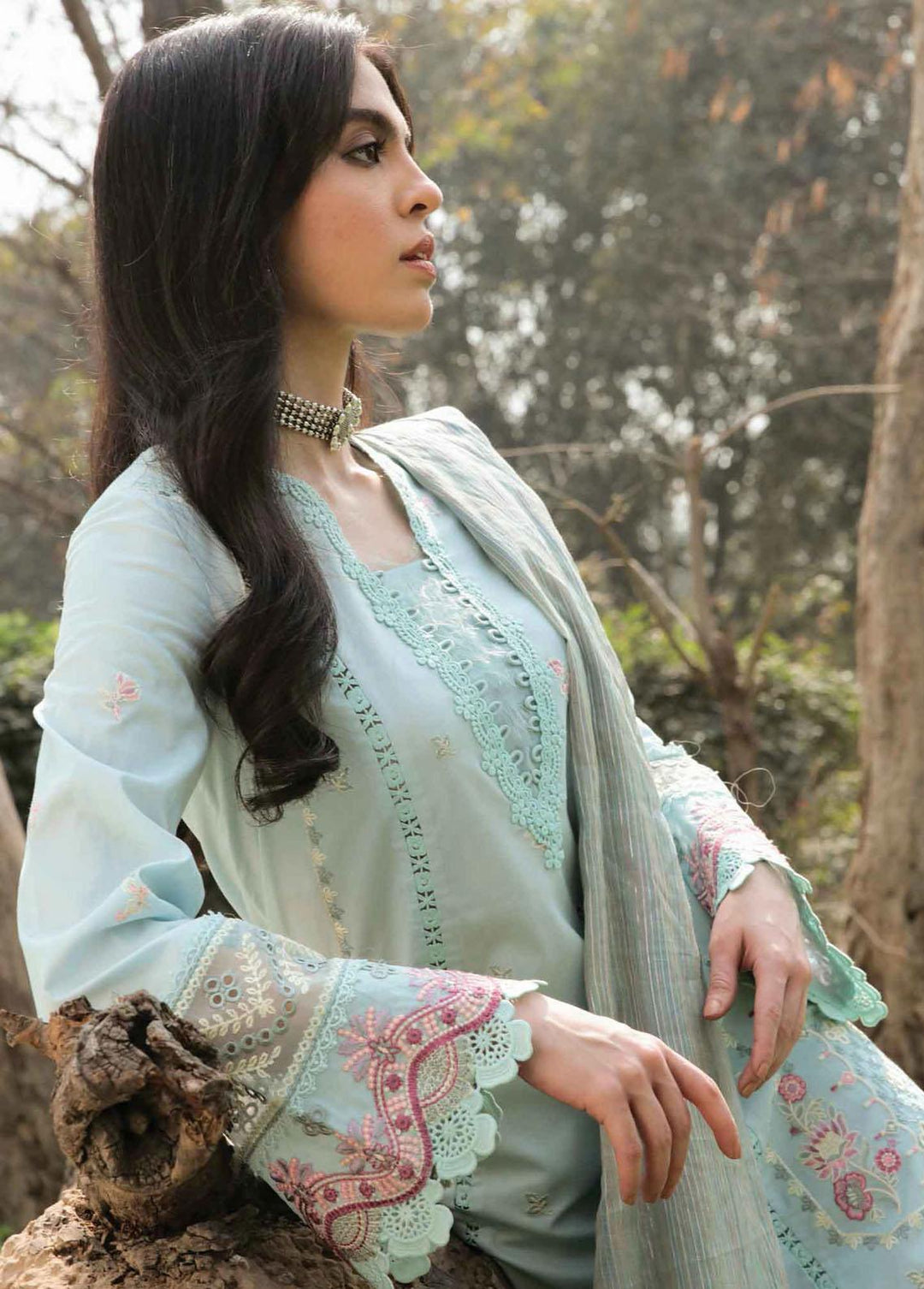 Qline by Qalamkar Embroidered Lawn Suits Unstitched 3 Piece QLM23Q AK-06 Layla - Luxury Collection