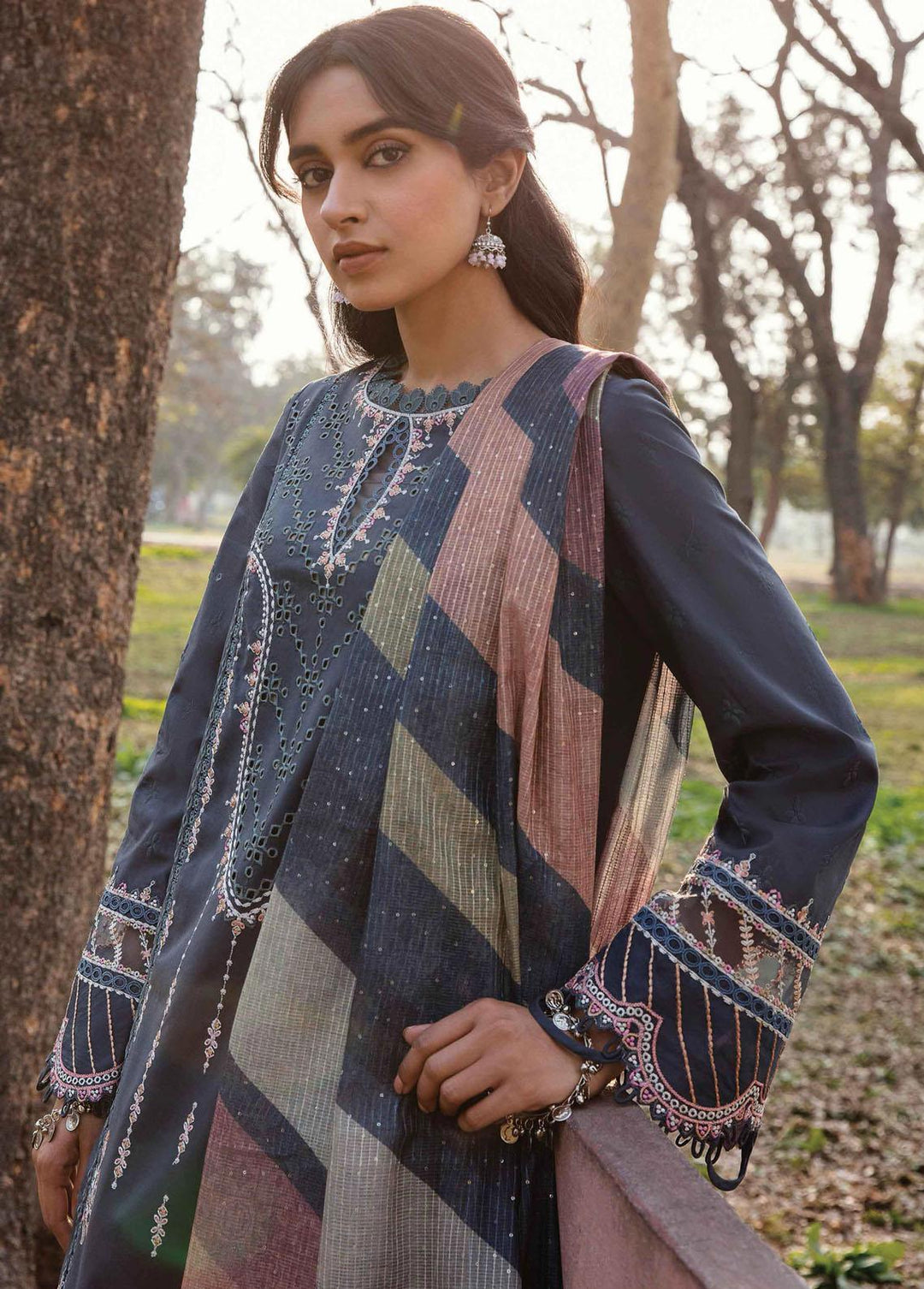 Qline by Qalamkar Embroidered Lawn Suits Unstitched 3 Piece QLM23Q AK-15 Saflieni - Luxury Collection