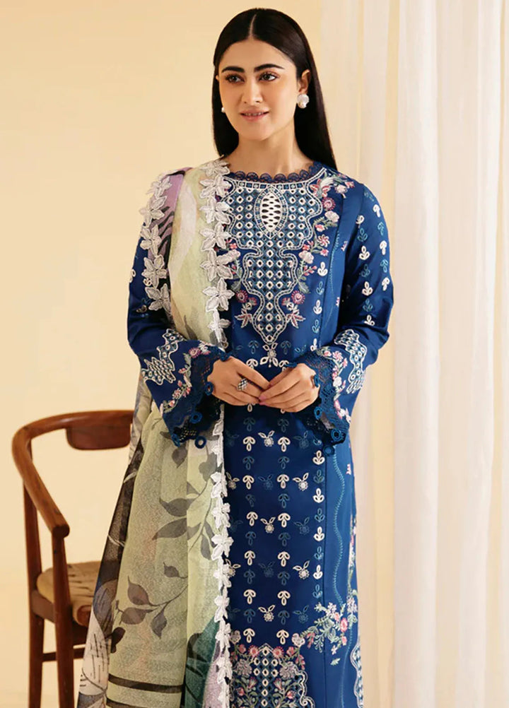 Qlinekari By Qalamkar Chikankari Lawn Suit Unstitched 3 Piece QLM24QK SQ-08 Zel - Summer Collection