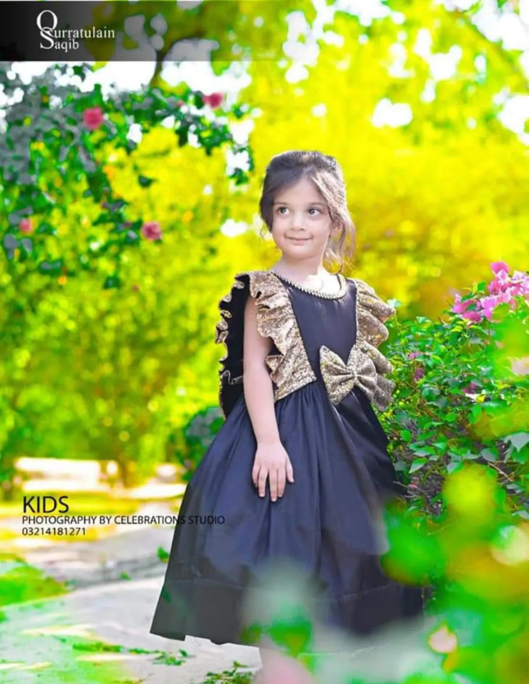 Qurratulain Saqib Pret Embroidered Shirt Shaham Black Gold
