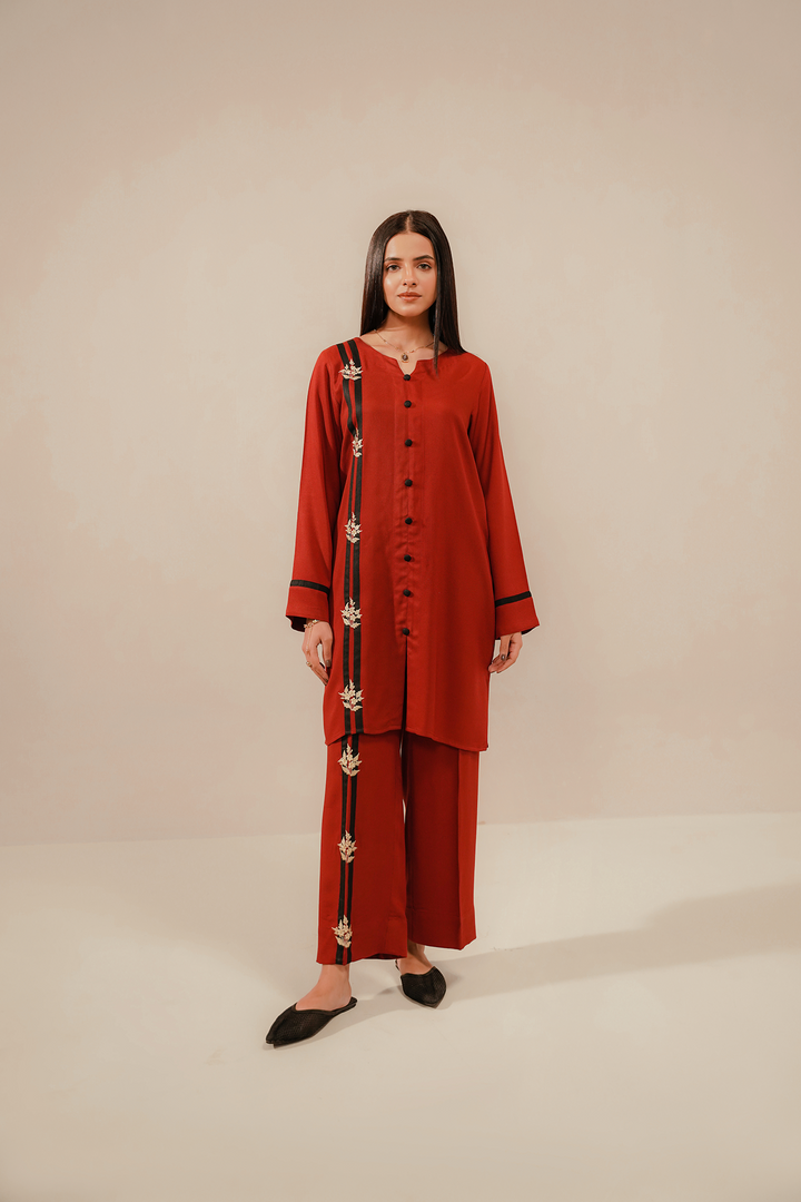 Divinely Crafted Pret Embroidered Corduroy 2 Piece Ruby