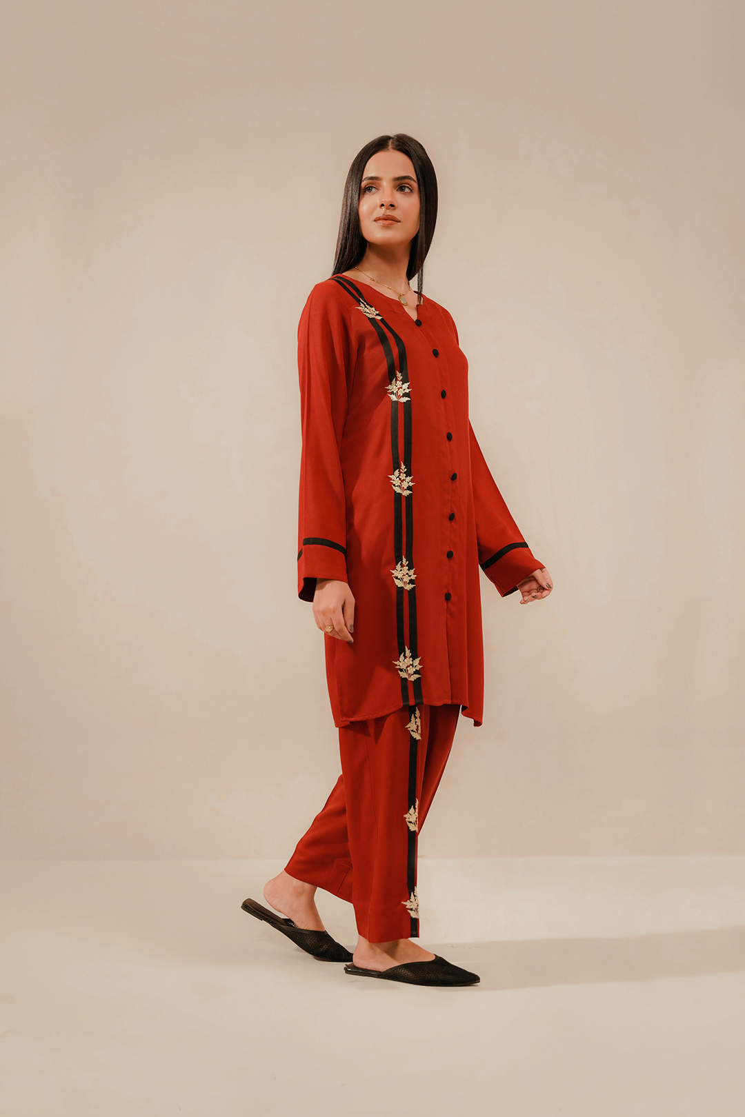 Divinely Crafted Pret Embroidered Corduroy 2 Piece Ruby