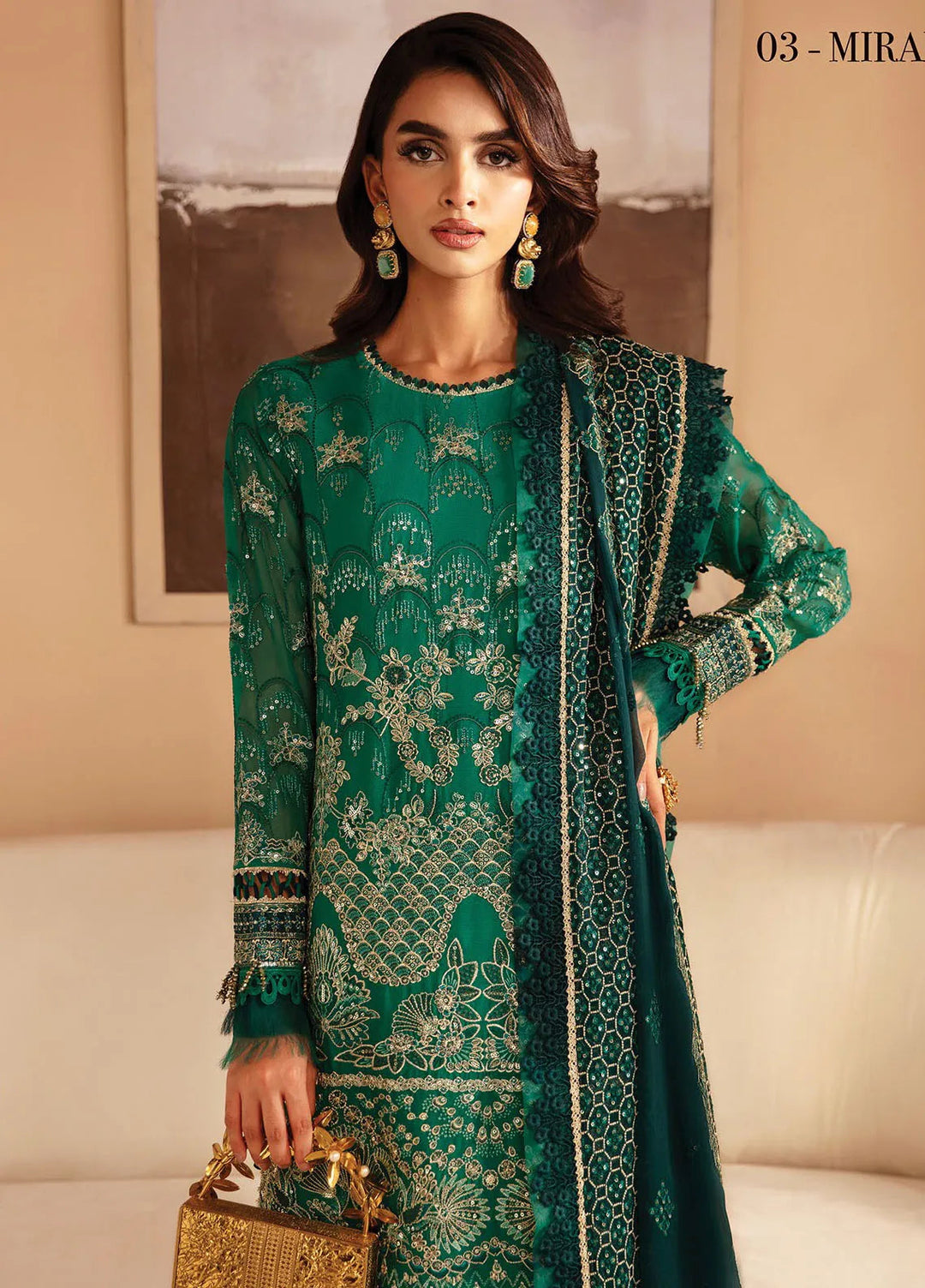 Raahi By Xenia Embroidered Chiffon Suit Unstitched 3 Piece ZE24R D-03 Mirai - Formal Collection