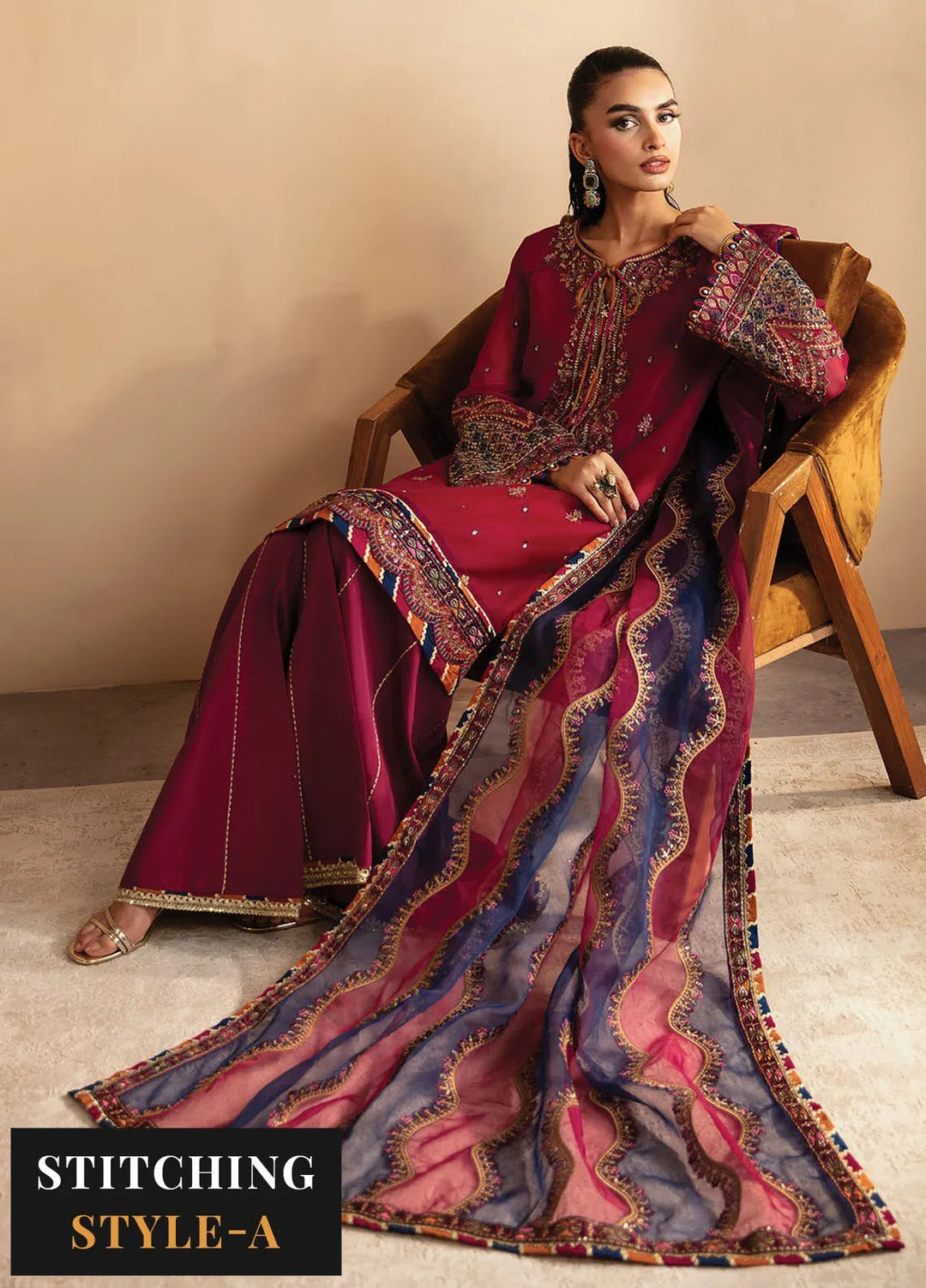Raahi By Xenia Embroidered Chiffon Suit Unstitched 3 Piece ZE24R D-07 Mehkash - Formal Collection