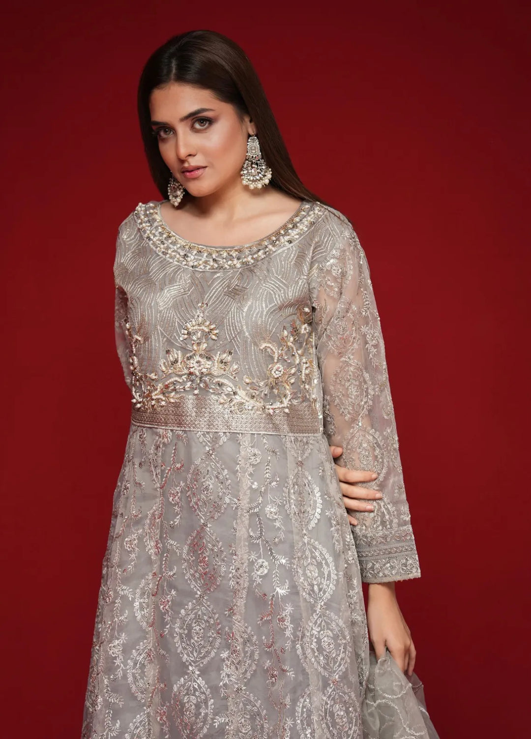 Rafjan Pret Embroidered Organza 3 Piece Suit Moonlit Grey
