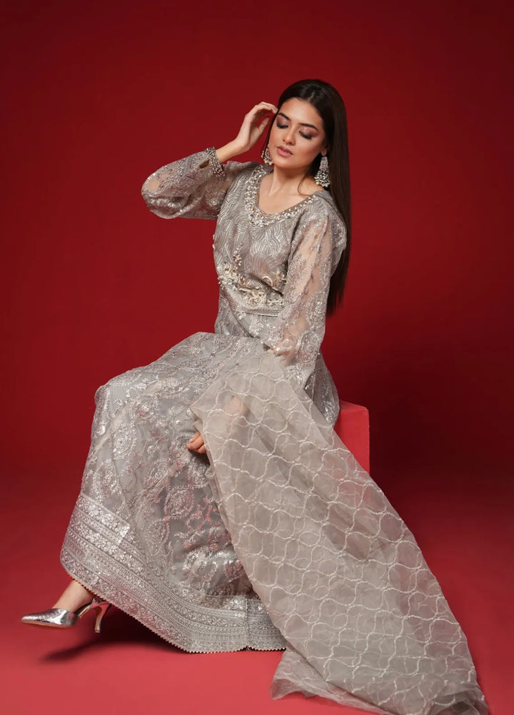Rafjan Pret Embroidered Organza 3 Piece Suit Moonlit Grey