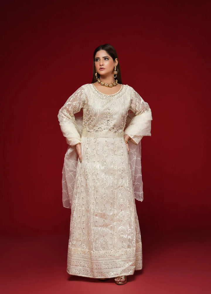 Rafjan Pret Embroidered Organza 3 Piece Suit Moonlit White