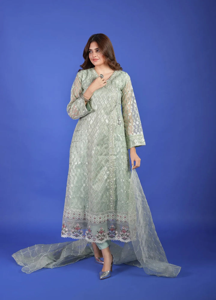 Rafjan Pret Embroidered Organza 3 Piece Suit Opulent Pastel Green