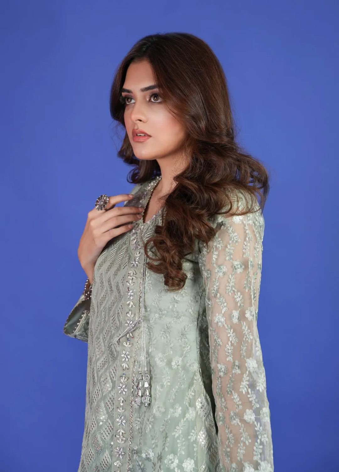 Rafjan Pret Embroidered Organza 3 Piece Suit Opulent Pastel Green