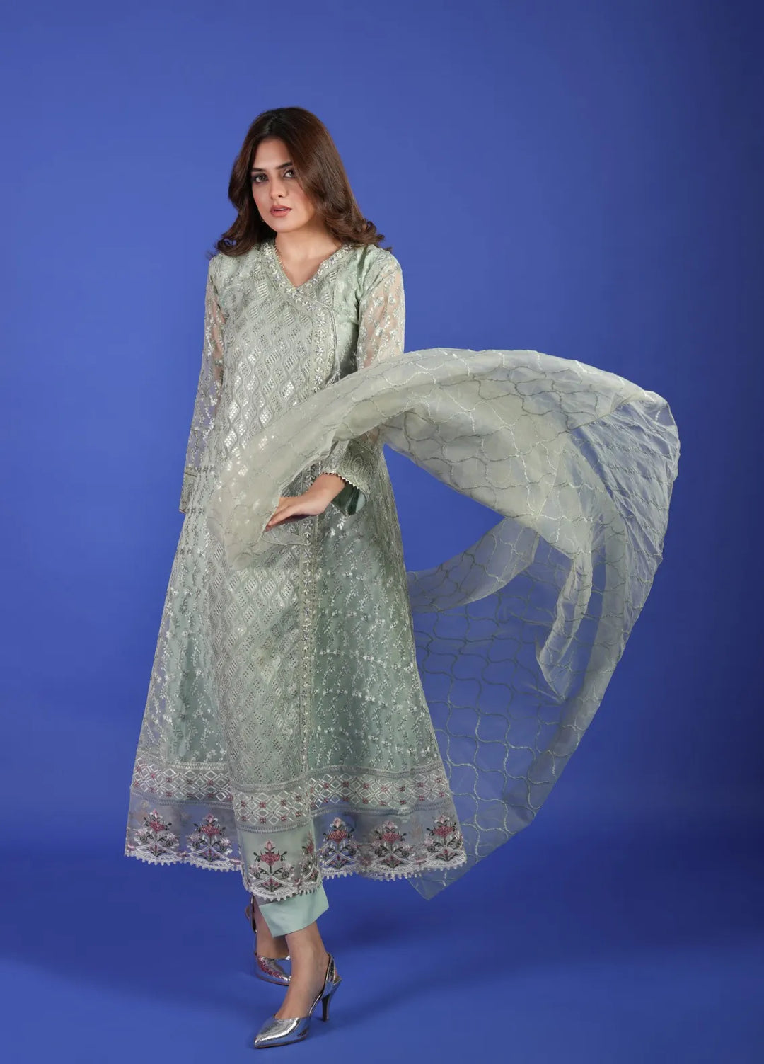 Rafjan Pret Embroidered Organza 3 Piece Suit Opulent Pastel Green