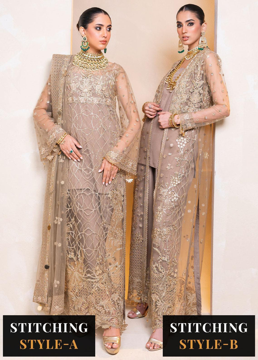 Raha By Muneefa Naz Embroidered Net Suits Unstitched 4 Piece MN23RH Yasmin - Wedding Collection