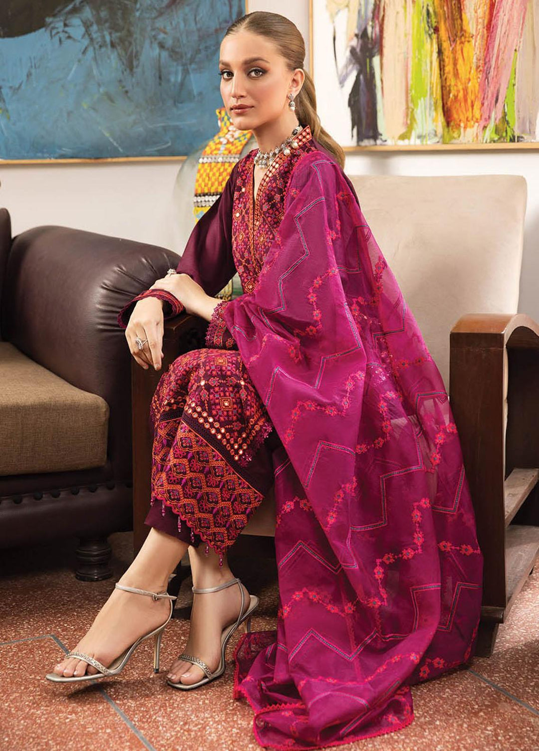 RajBari Embroidered Lawn Suits Unstitched 3 Piece RB23EL 5A - Premium Collection