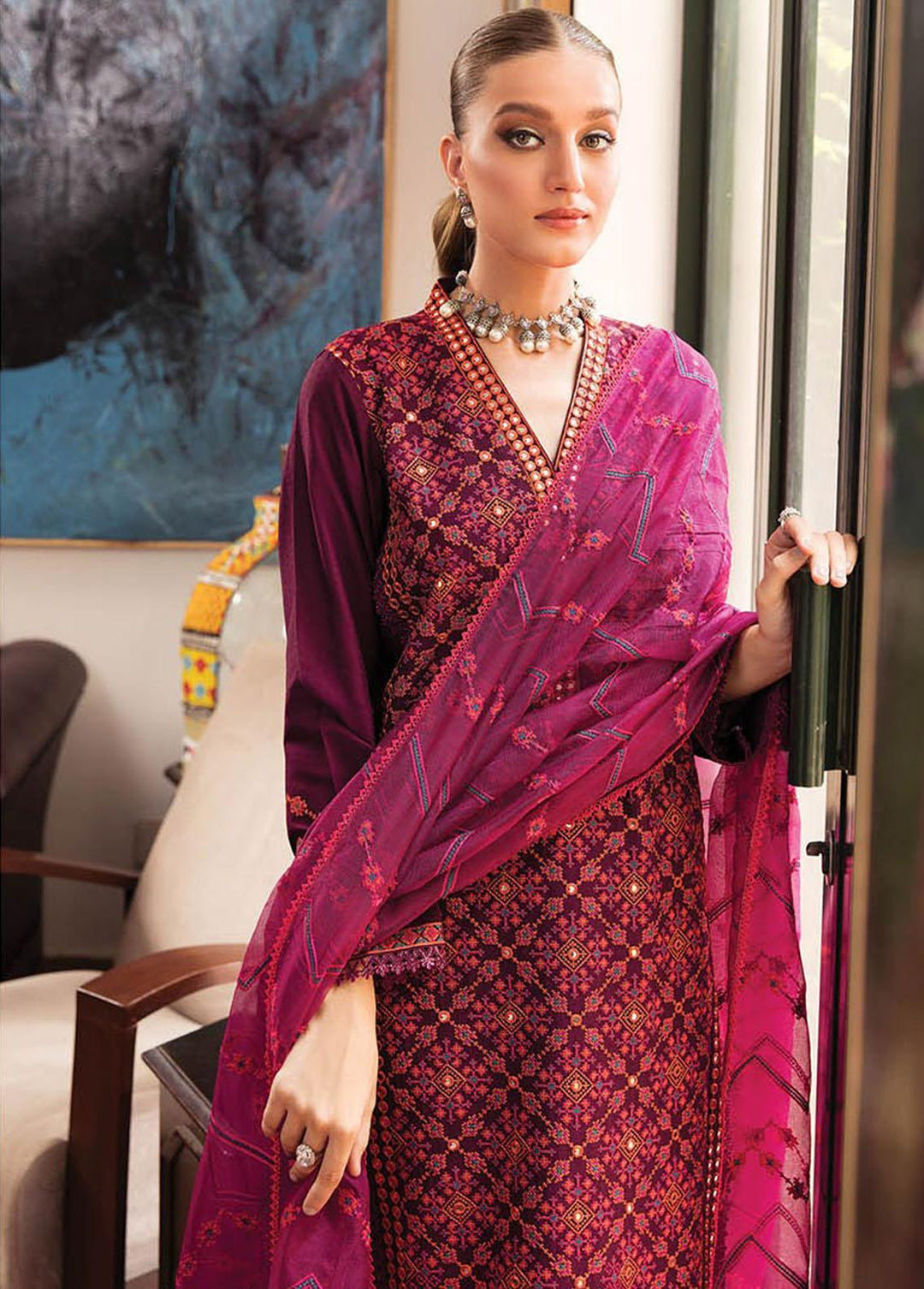 RajBari Embroidered Lawn Suits Unstitched 3 Piece RB23EL 5A - Premium Collection