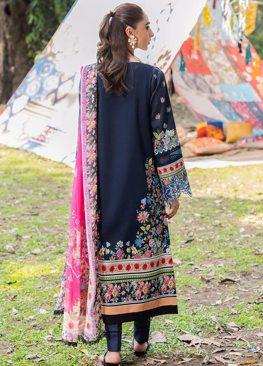 Rajbari Embroidered Lawn Suits Unstitched 3 Piece RB25SP D-12 - Summer Collection