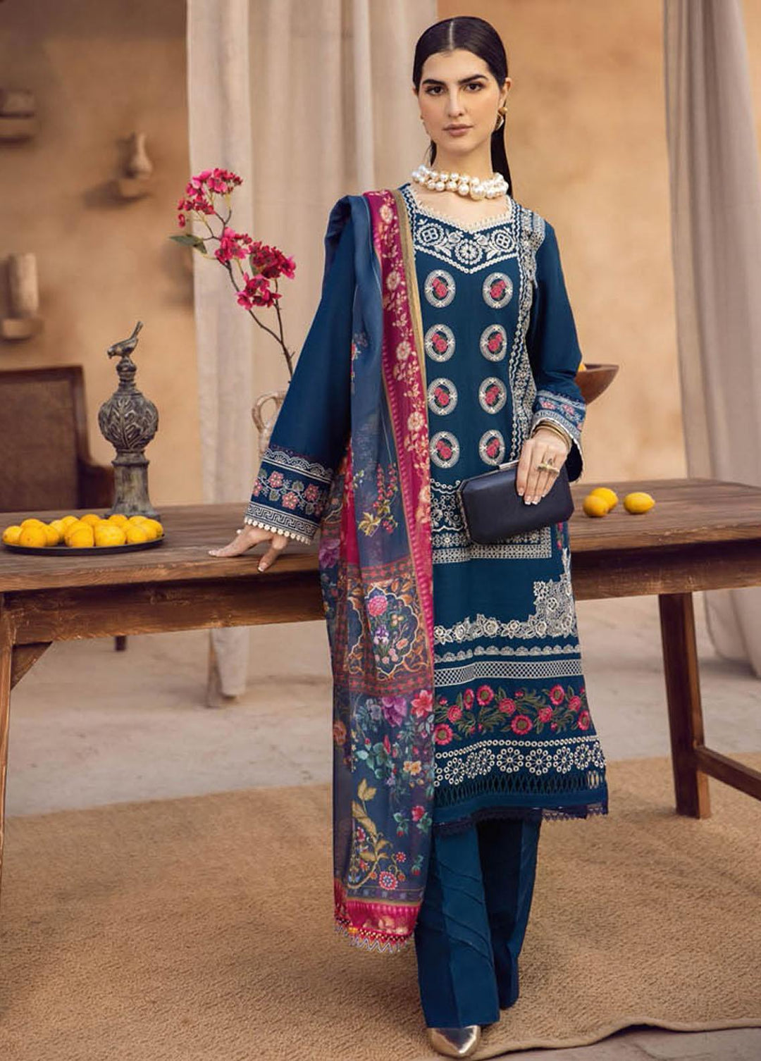 RajBari Embroidered Chikankari Suits Unstitched 3 Piece RB23CK 5A - Premium Collection