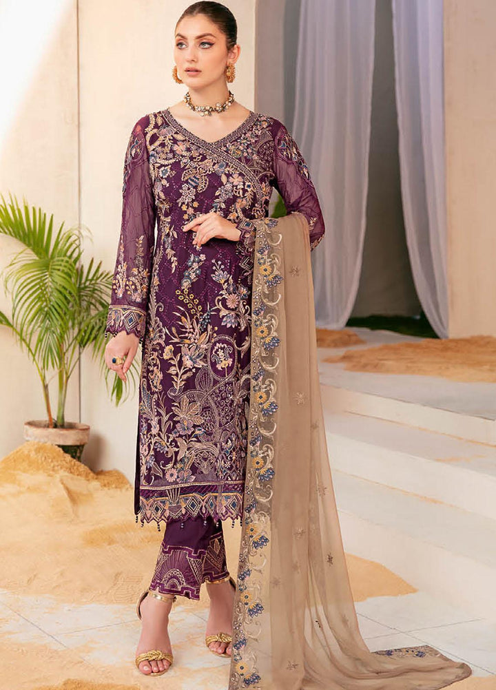 Ramsha Embroidered Chiffon Suits Unstitched 3 Piece RSH22C F-2206 - Luxury Collection
