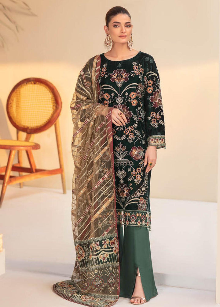 Ramsha Embroidered Velvet Suits Unstitched 3 Piece RSH21V-4 V-406 - Winter Collection
