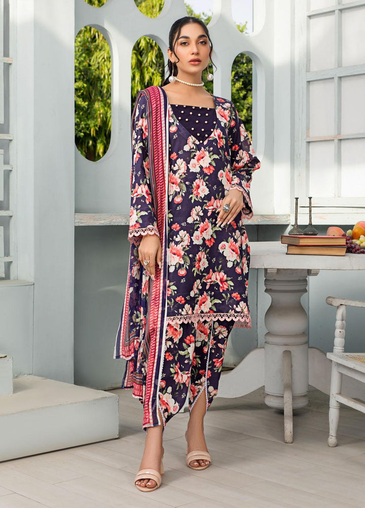 Rang-e-Bahar By Humdum Printed Lawn Suits Unstitched 3 Piece HD23RB-2 D-08 - Summer Collection