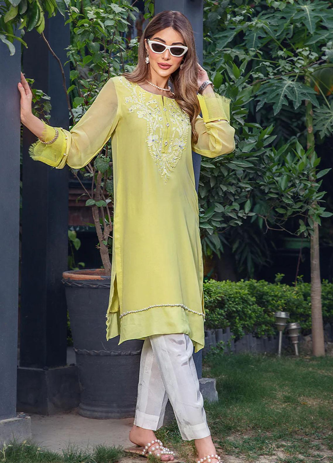 Malook By Shazia Ovais Pret Embroidered Georgette 3 Piece Suit MLK23RH Lemonade