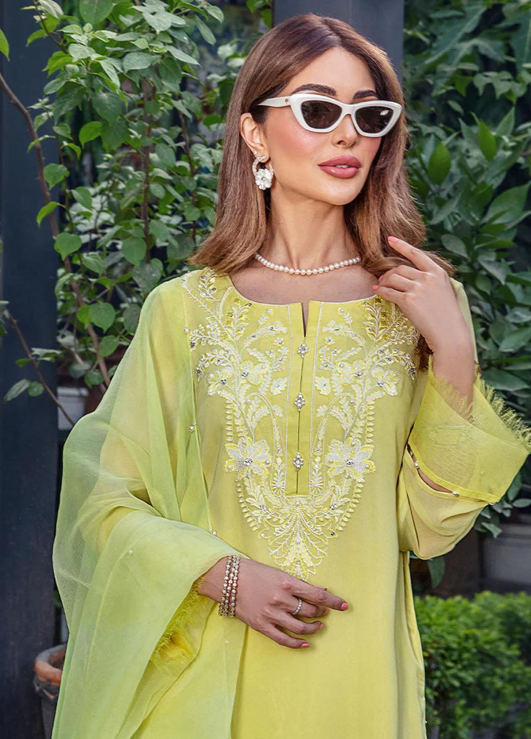 Malook By Shazia Ovais Pret Embroidered Georgette 3 Piece Suit MLK23RH Lemonade