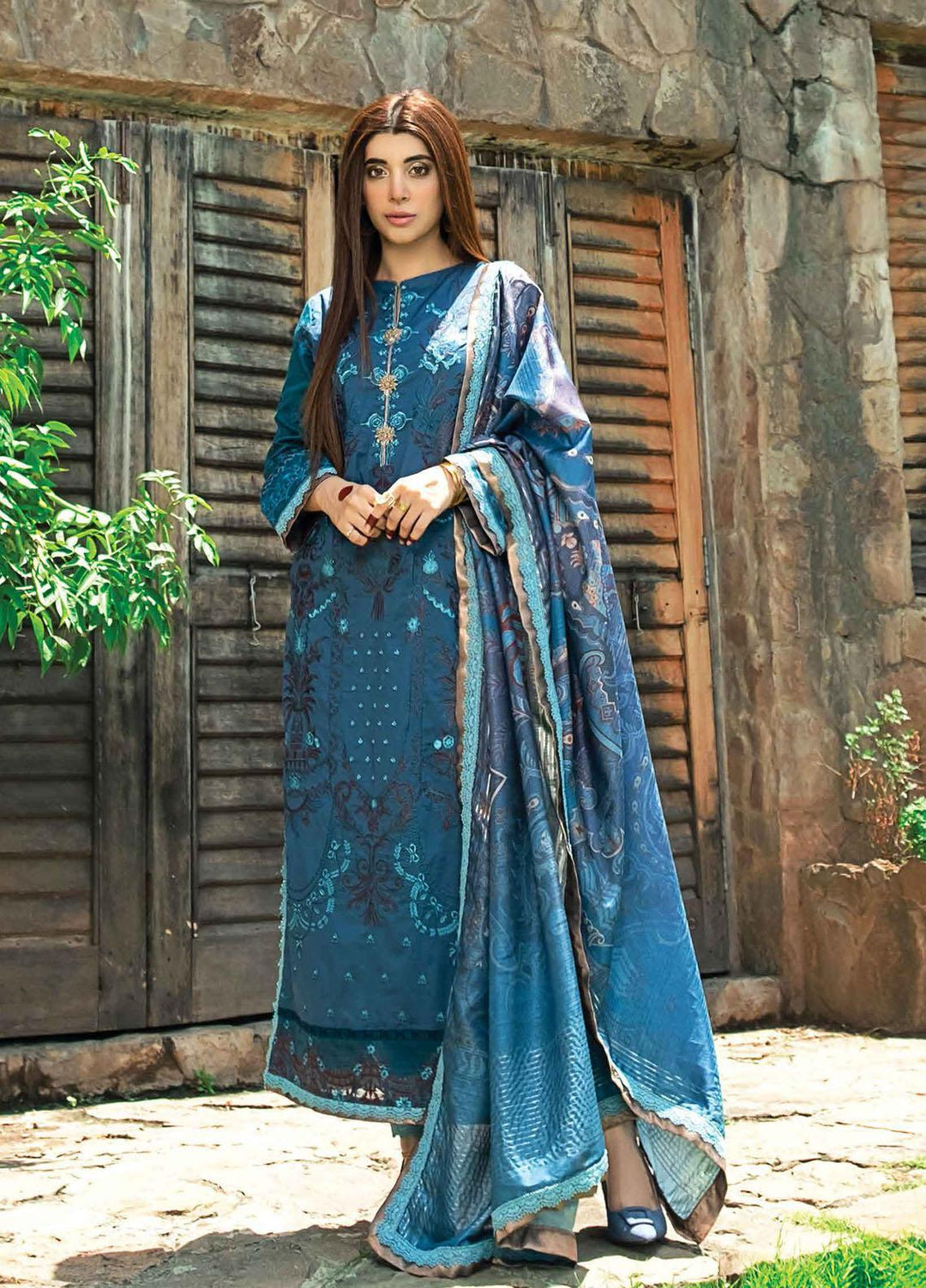 Rang Rasiya Embroidered Lawn Suits Unstitched 3 Piece RR21PE D-11 RIVER MOON - Festive Collection