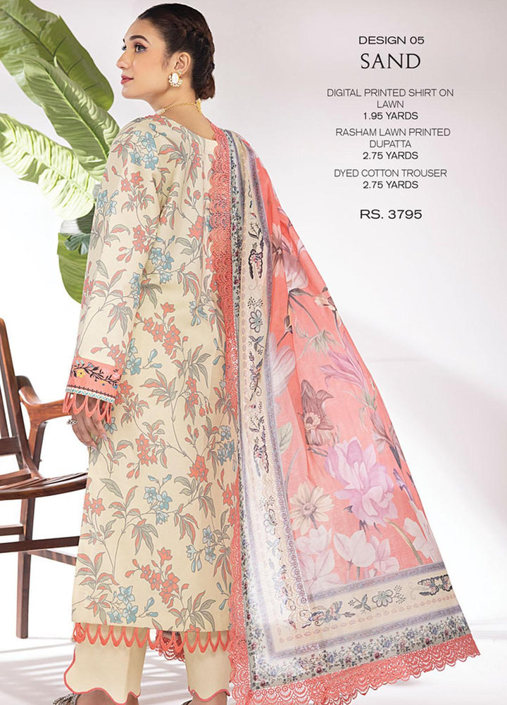 Rang Rasiya Printed Lawn Suits Unstitched 3 Piece RR23SB D-05 Sand - Summer Collection