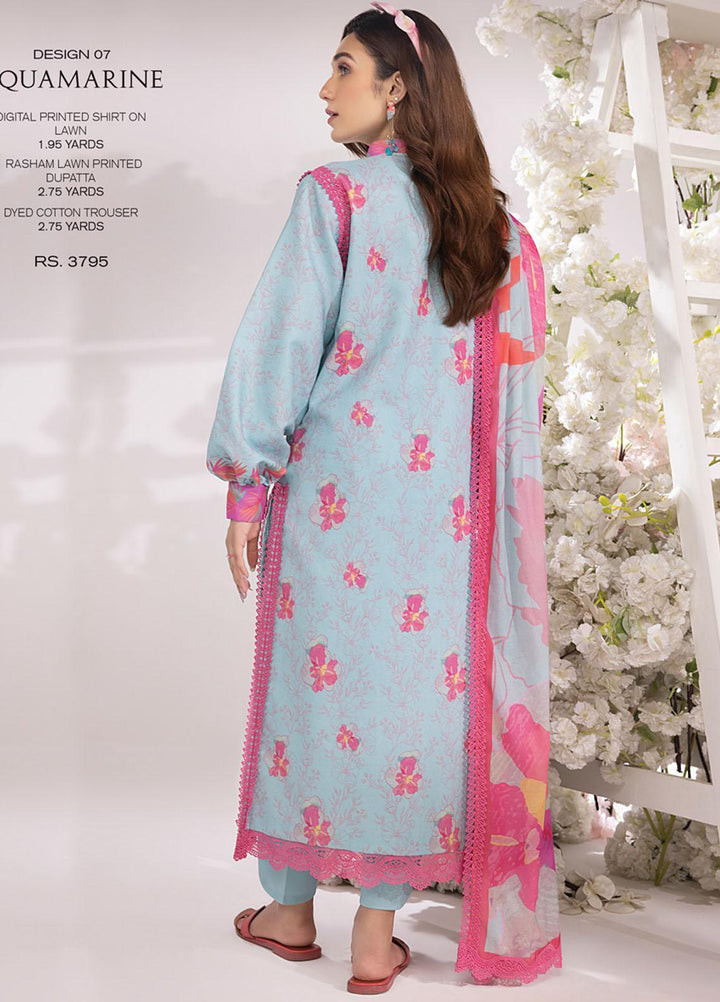 Rang Rasiya Printed Lawn Suits Unstitched 3 Piece RR23SB D-07 Aquamarine - Summer Collection