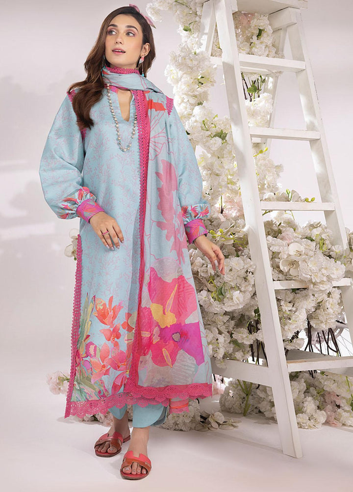 Rang Rasiya Printed Lawn Suits Unstitched 3 Piece RR23SB D-07 Aquamarine - Summer Collection
