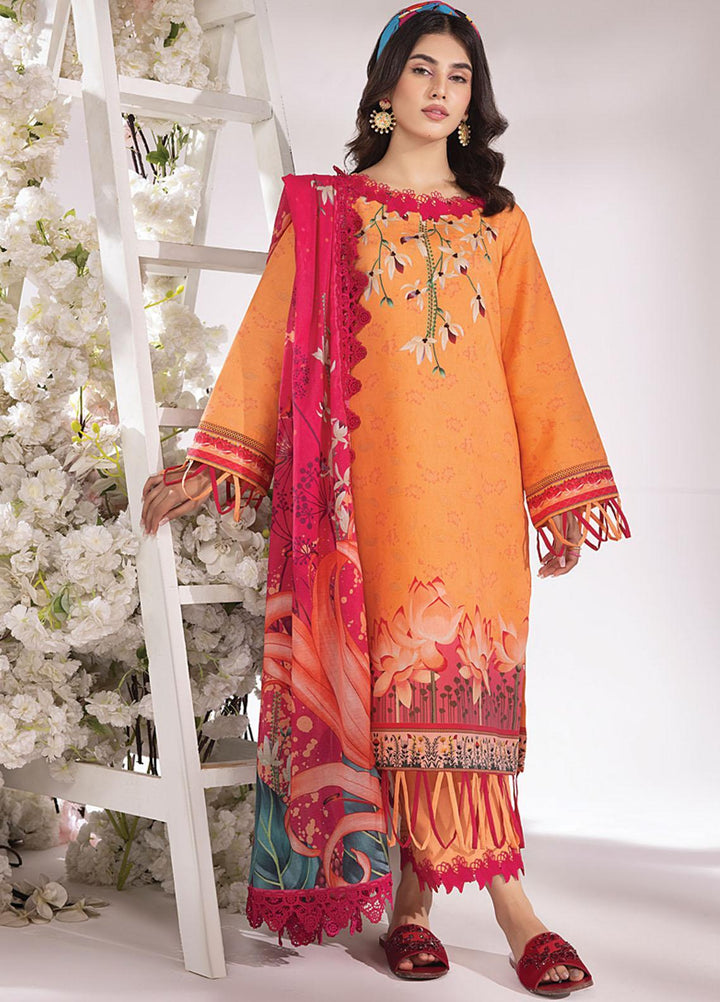 Rang Rasiya Printed Lawn Suits Unstitched 3 Piece RR23SB D-08 Coral - Summer Collection