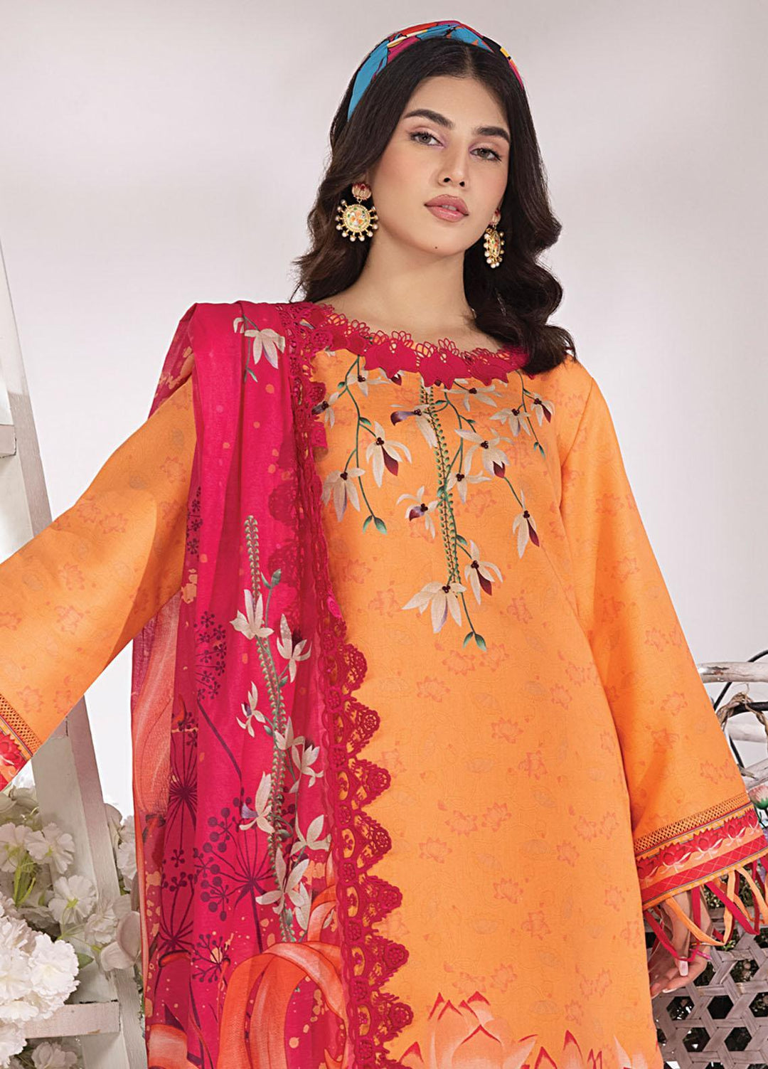 Rang Rasiya Printed Lawn Suits Unstitched 3 Piece RR23SB D-08 Coral - Summer Collection